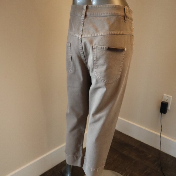 Brunello Cucinelli Monili Cuff Jeans Brown Khaki Denim Crop Size 8 - Picture 6 of 8